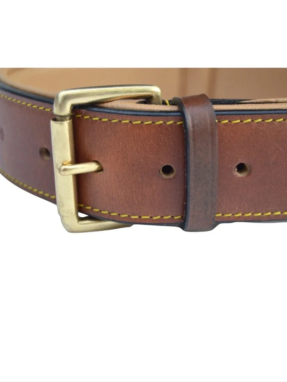 Soft Touch Collars Two-Tone Brown Leather Belt-Style Dog Collar Brass Buckle 24